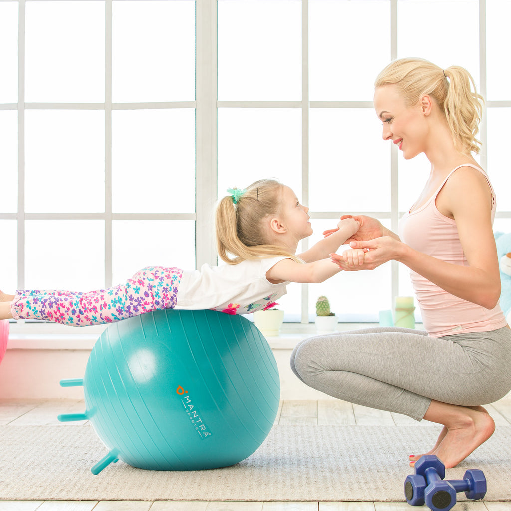 Yoga Ball & Chair for Kids. Includes Fidget Bands & Fitness Games Posters.
