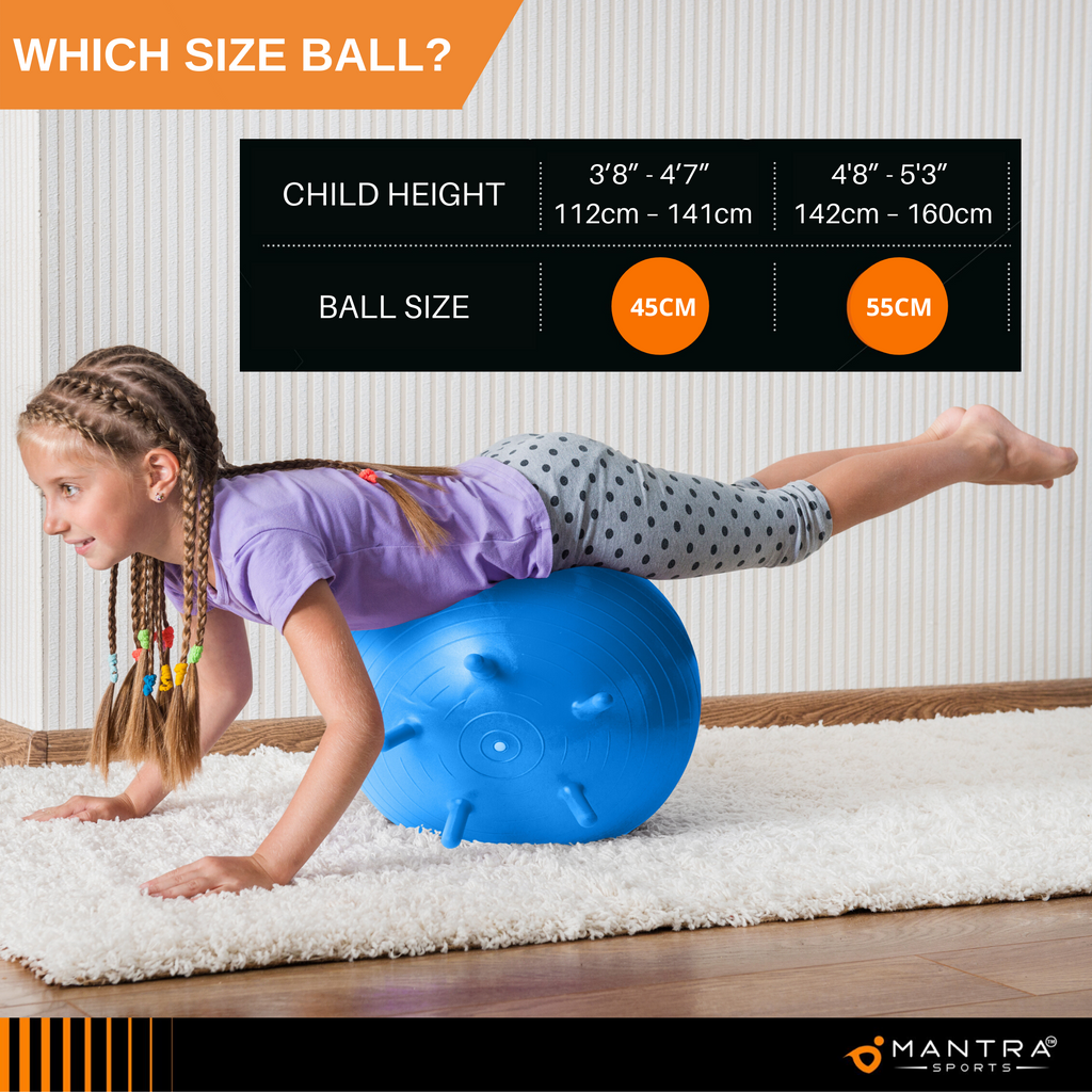 Yoga Ball & Chair for Kids. Includes Fidget Bands & Fitness Games Posters.