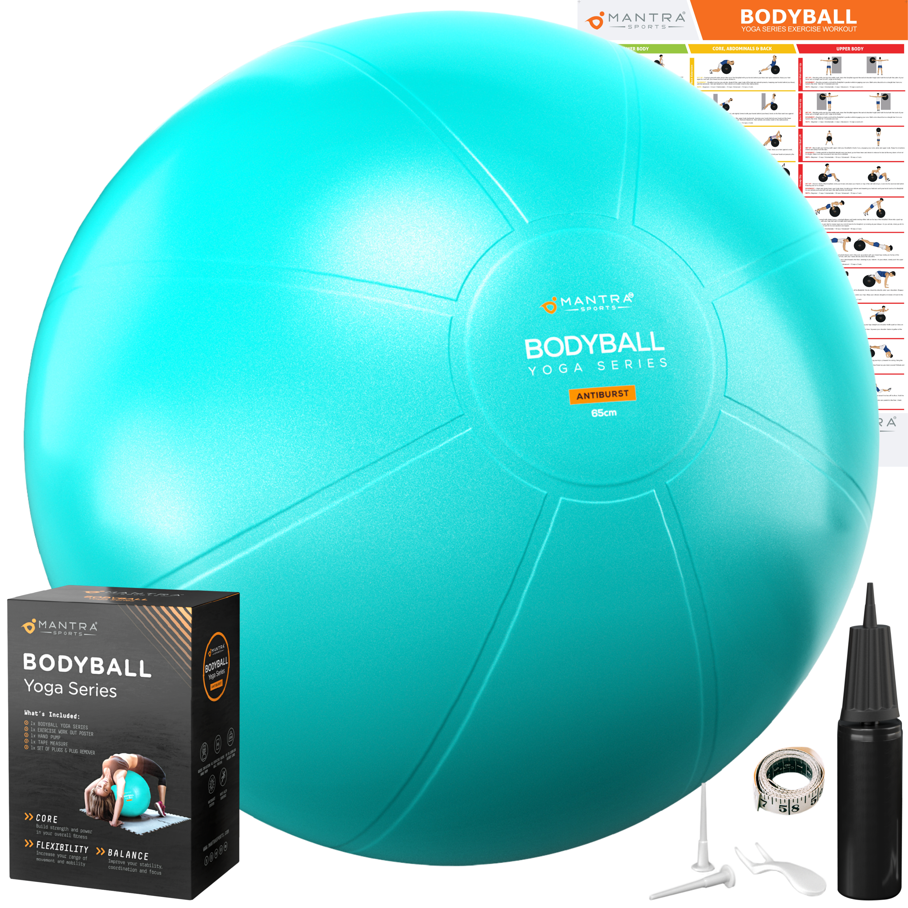 MANTRA SPORTS Exercise Ball Chair, Yoga Ball Chair With Resistance Bands, Pregnancy Ball With Stability Base & Poster, Anti-Burst PVC Material, 15 Diameter In | Whizz Exercise Ball Chairs