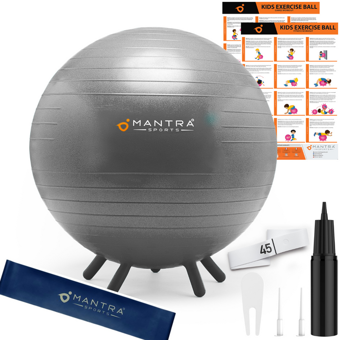 Yoga Ball & Chair for Kids. Includes Fidget Bands & Fitness Games Posters.